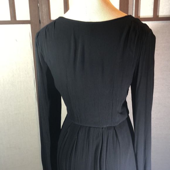 Free People Black Flowing Wednesday Addams Dress Deep V Neck Hocus Pocus Sz 2 - Picture 9 of 16